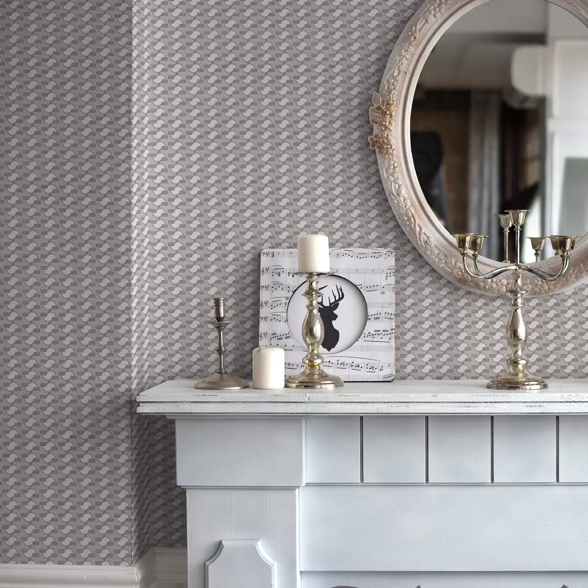 Wallpaper Mauve modular tiles with linked half-circles a00915