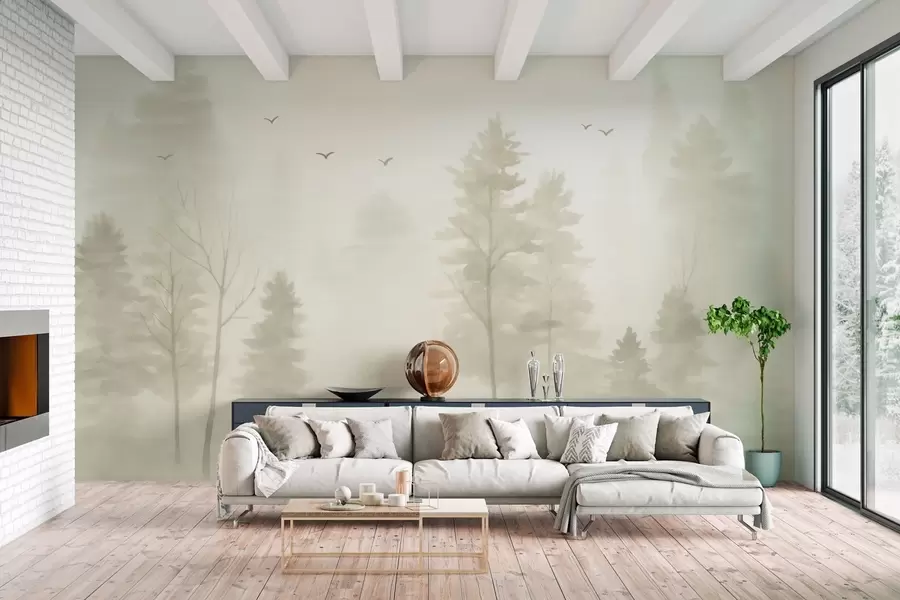 wall murals watercolour-style air forest in beige tones w04872