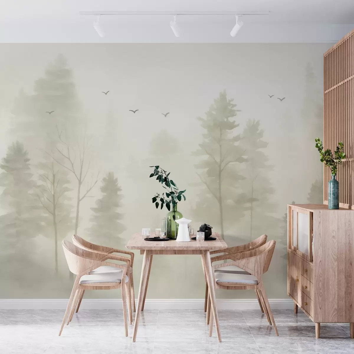 wall murals watercolour-style air forest in beige tones w04872