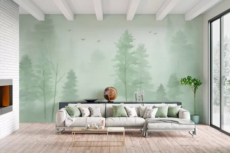 wall murals watercolour-style aerial forest in green tones w04872v1