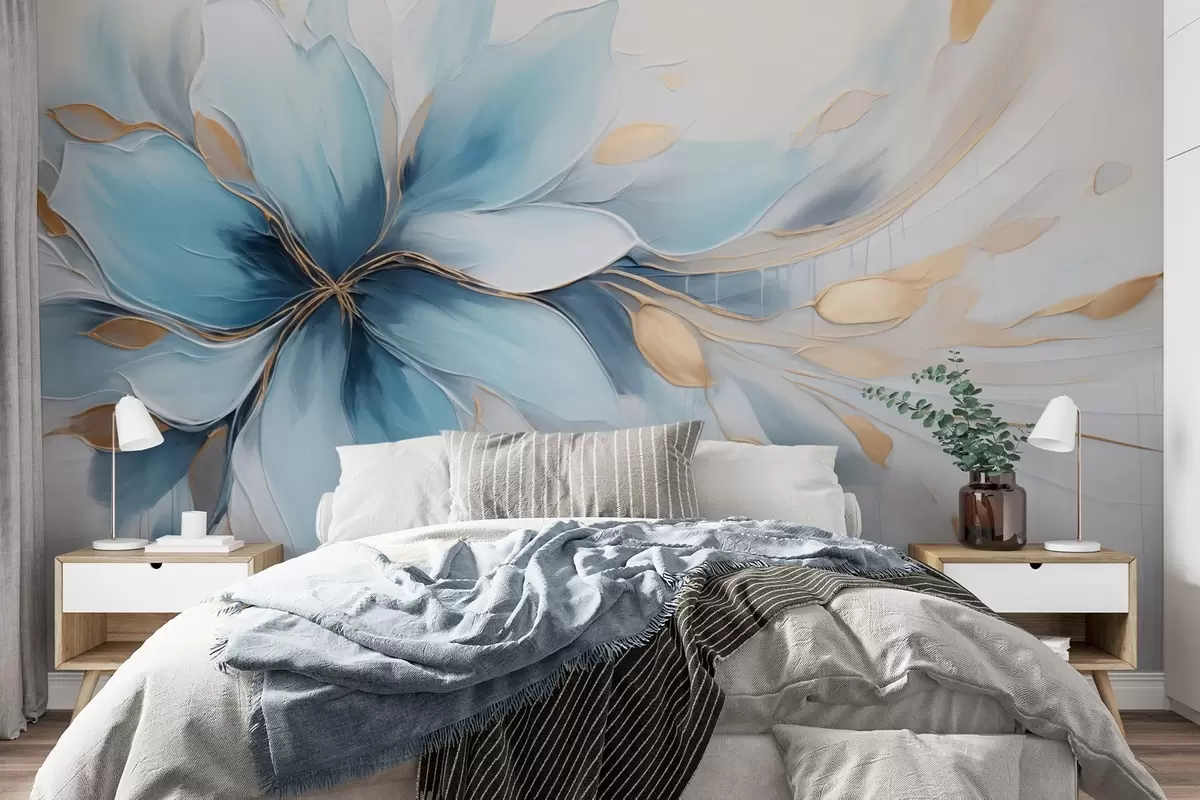 wall murals Abstract blue flower of calm with leaves w09500