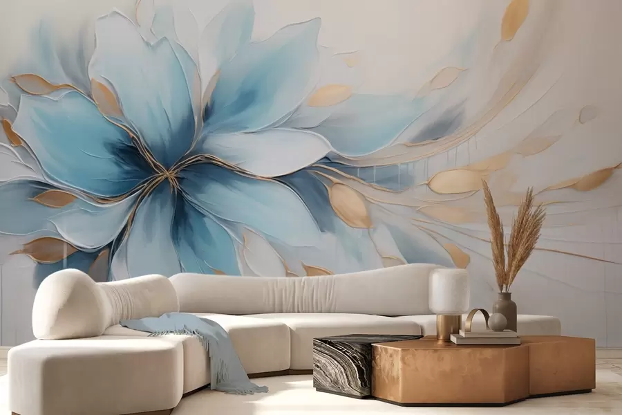 wall murals Abstract blue flower of calm with leaves w09500