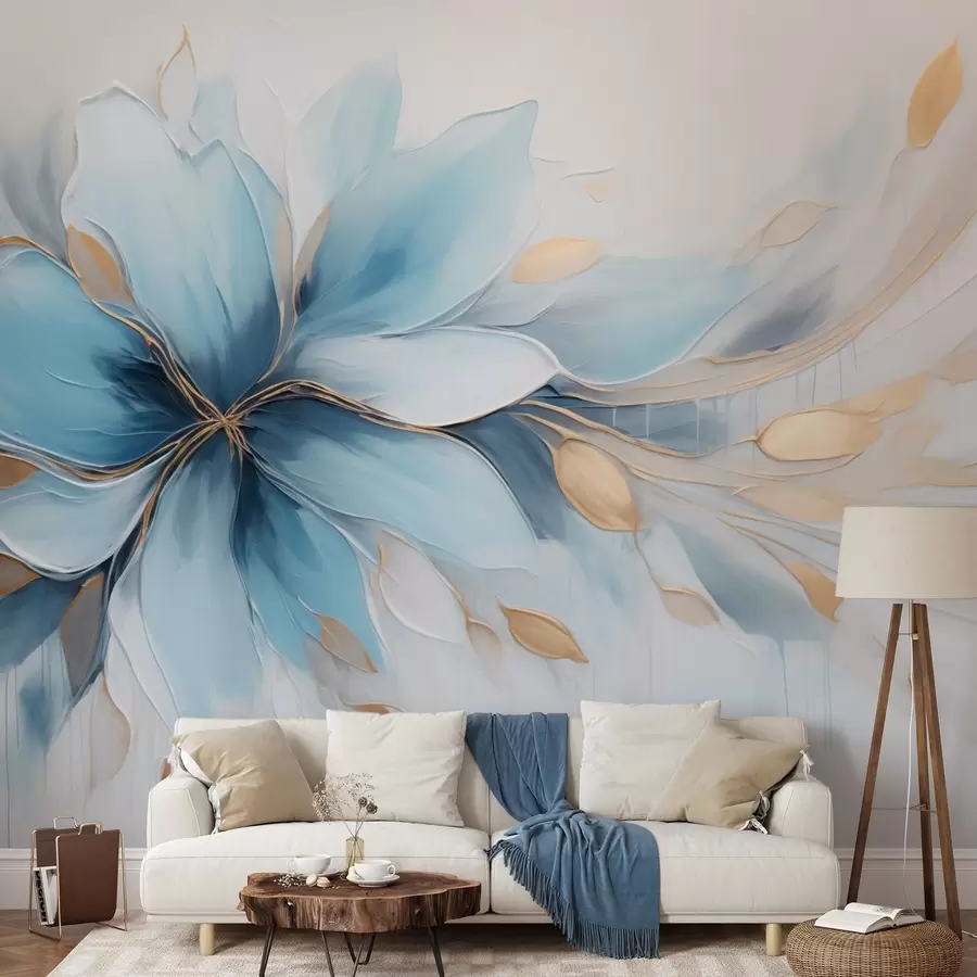 wall murals Abstract blue flower of calm with leaves w09500