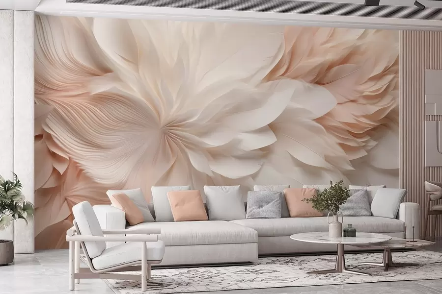wall murals Delicate abstract feathers in motion in beige and cream tones w09509