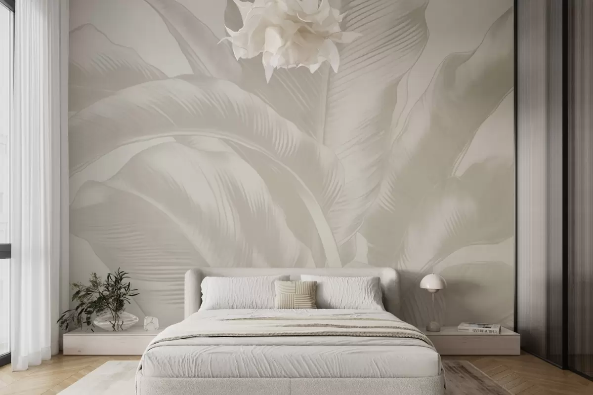 wall murals Long leaves, banana leaves with a worn effect w04827