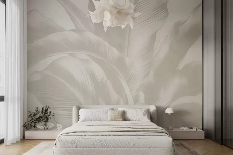 wall murals Long leaves, banana leaves with a worn effect w04827