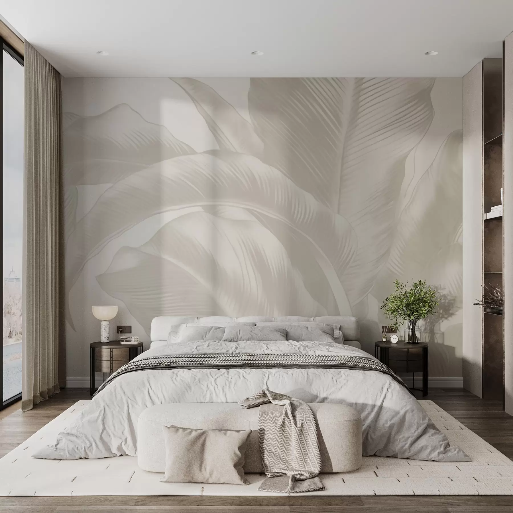 wall murals Long leaves, banana leaves with a worn effect w04827