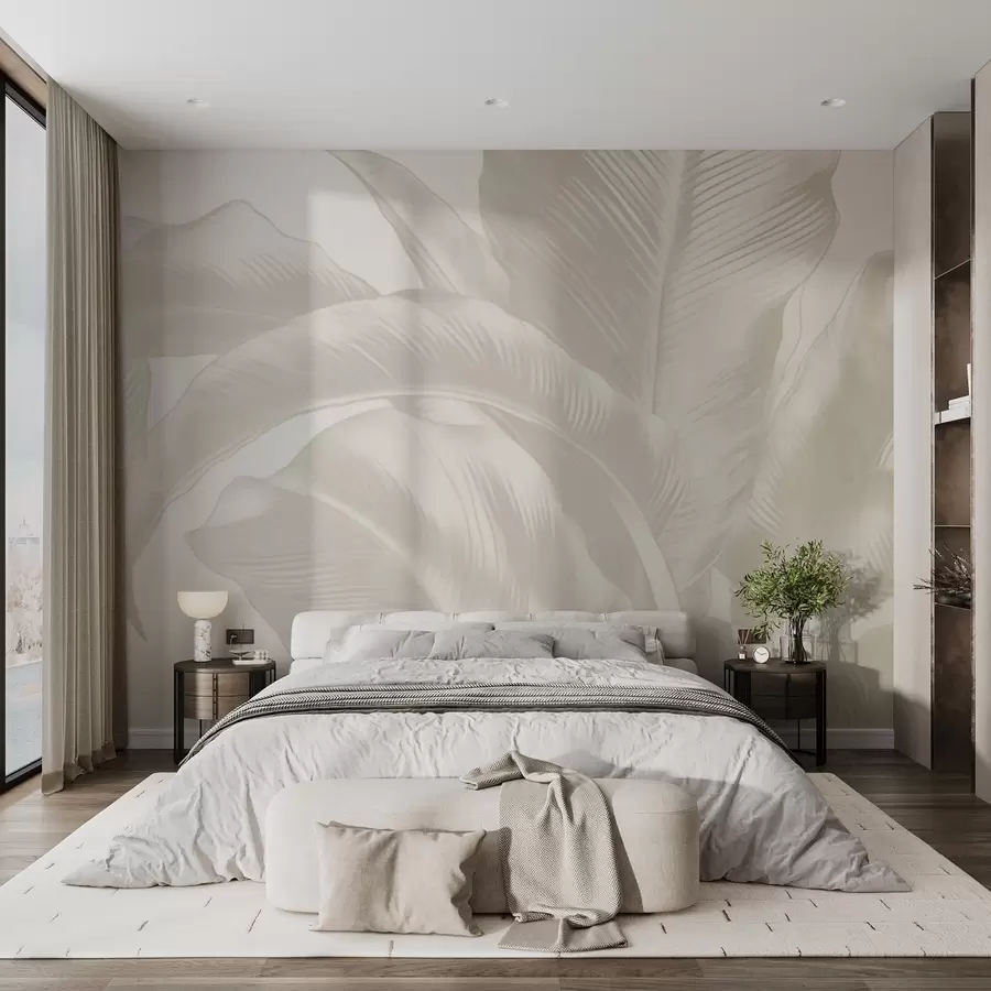 wall murals Long leaves, banana leaves with a worn effect w04827