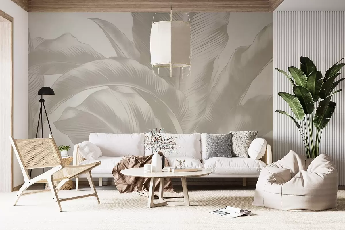 wall murals Long leaves, banana leaves with a worn effect w04827