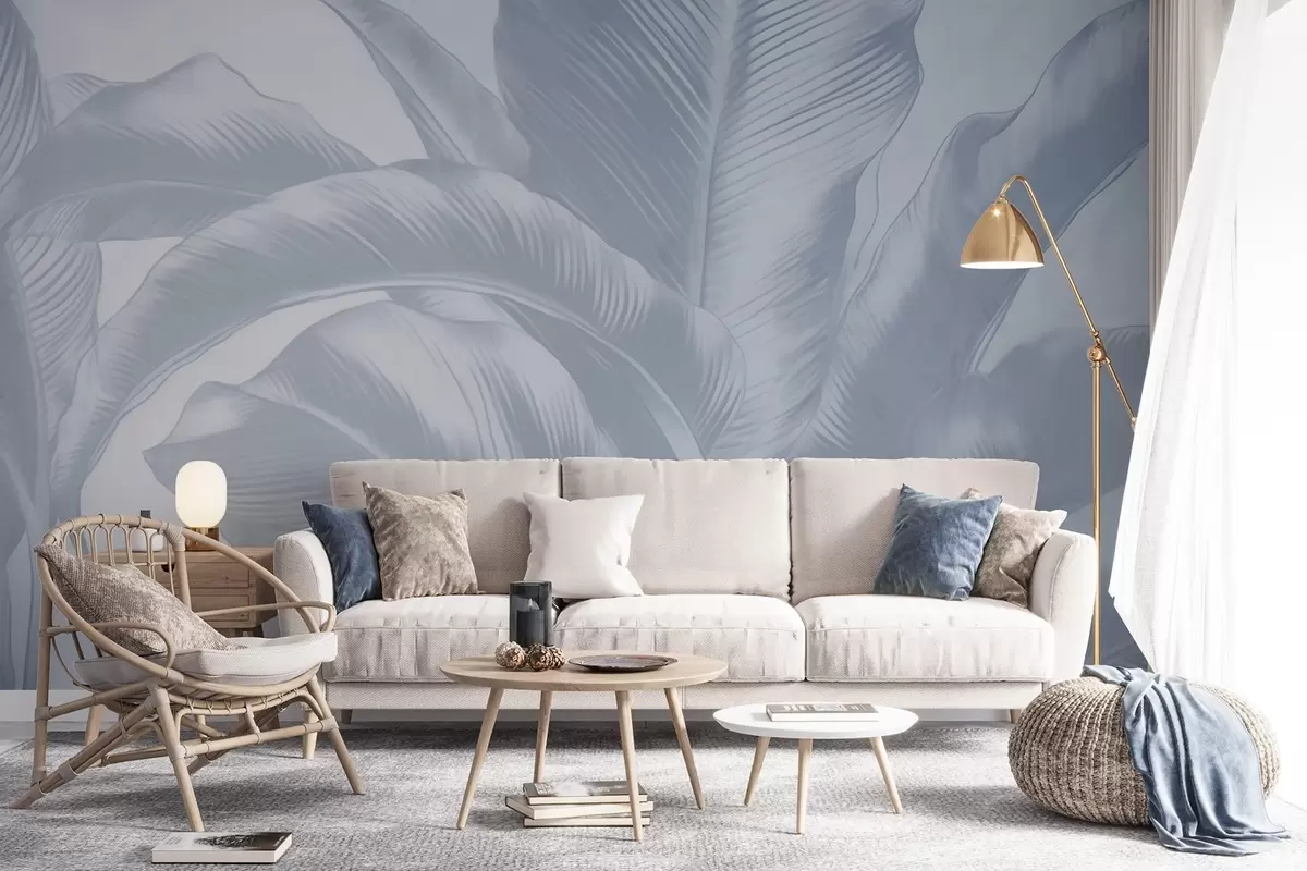 wall murals Long leaves, banana leaves with a worn effect w04827v1