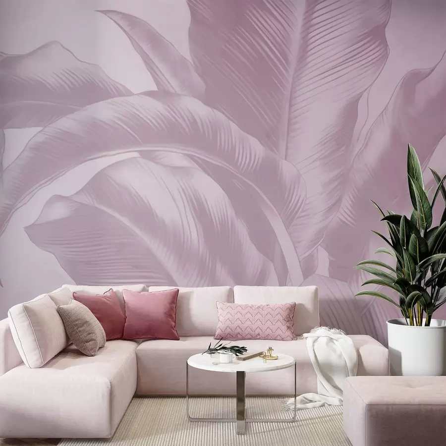 wall murals Long leaves, banana leaves with a worn effect w04827v2