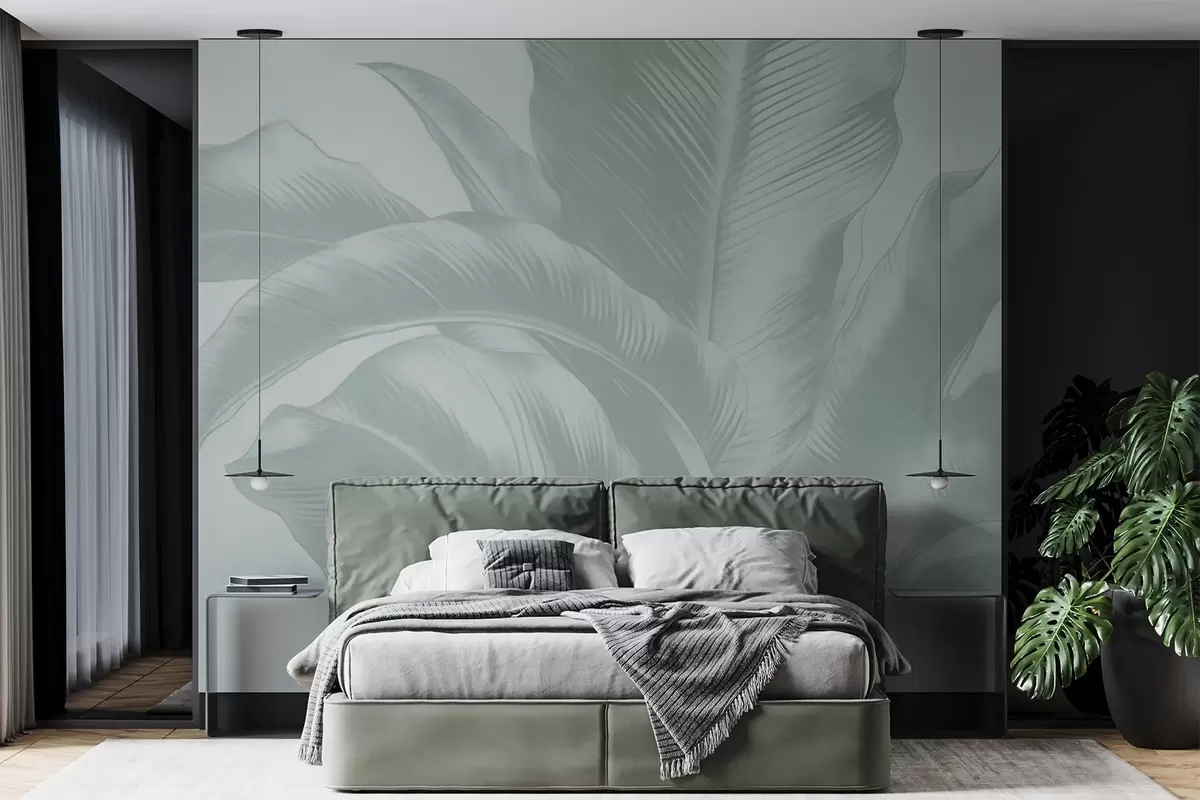 wall murals Long leaves, banana leaves with a worn effect w04827v3