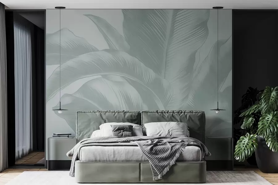 wall murals Long leaves, banana leaves with a worn effect w04827v3