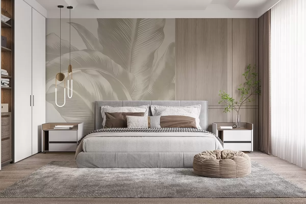 wall murals Long leaves, banana leaves with a worn effect w04827v4