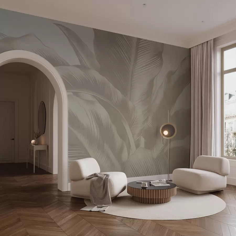 wall murals Long leaves, banana leaves with a worn effect w04827v4