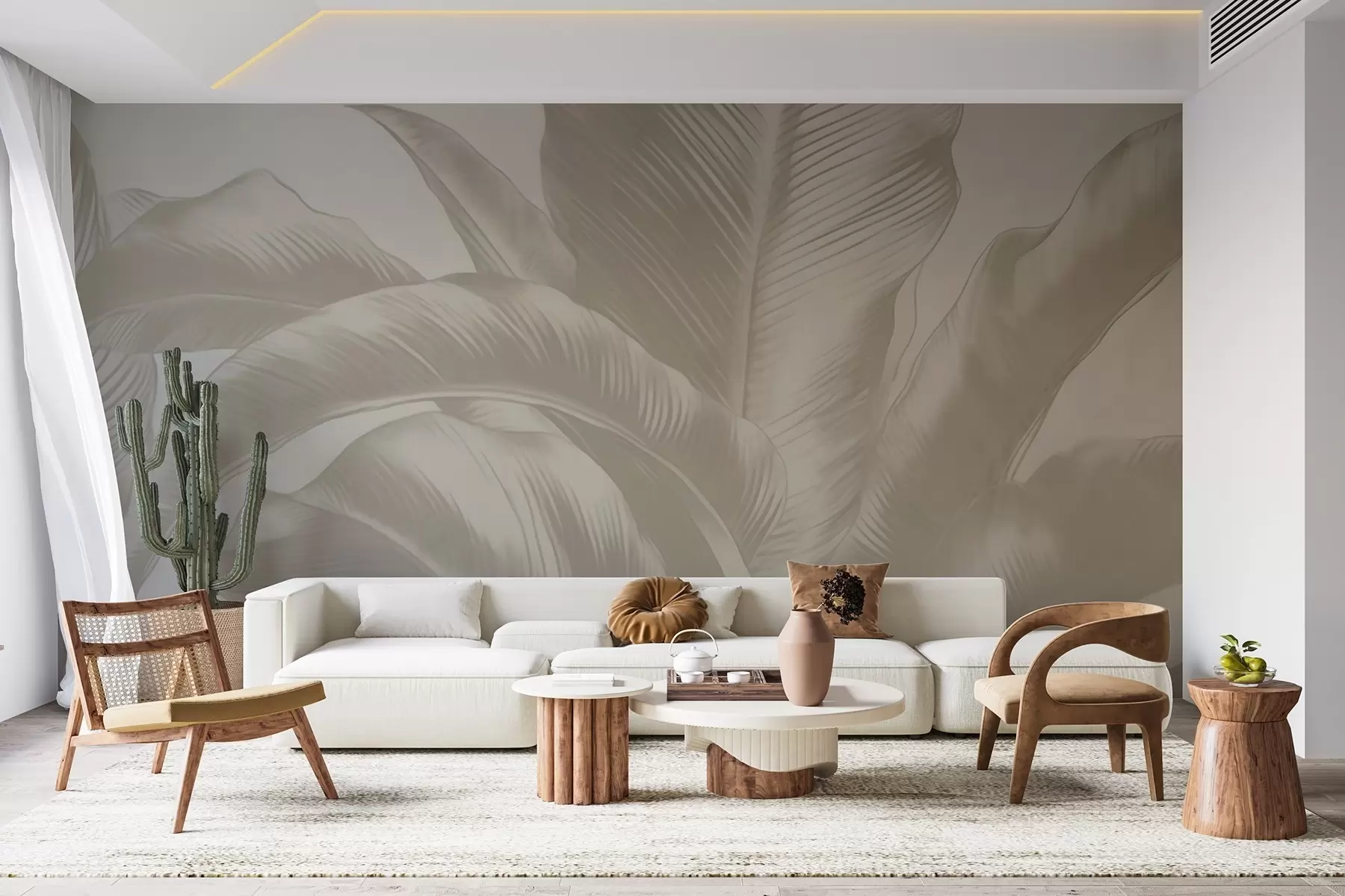 wall murals Long leaves, banana leaves with a worn effect w04827v4