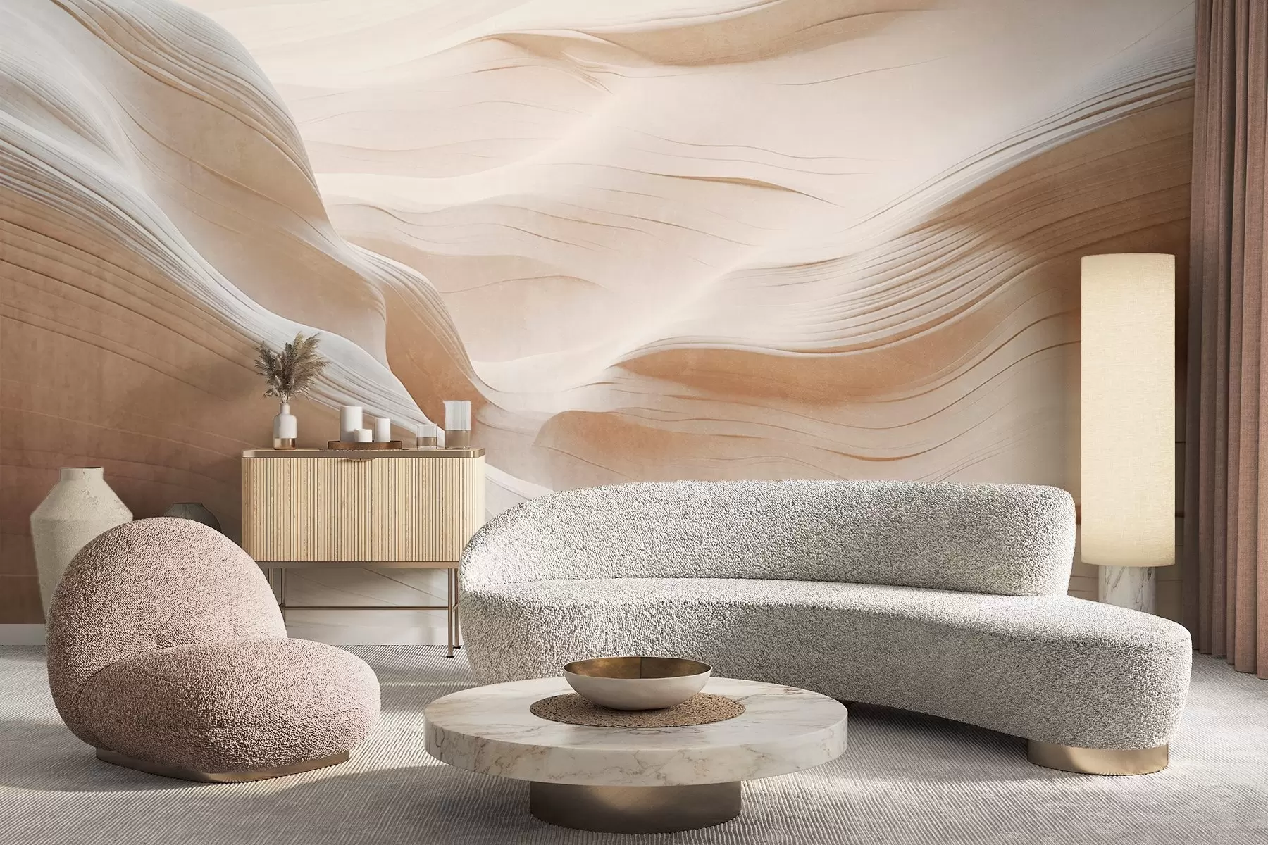wall murals Sandstone canyon textured walls with smooth, flowing curves and textures, natural beauty, minimalism w09533