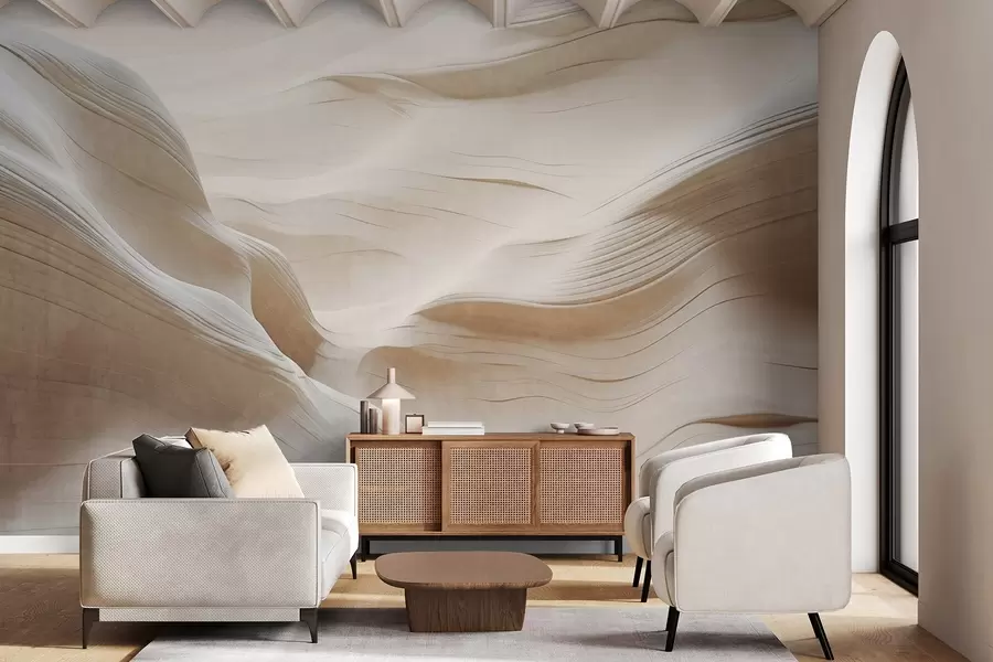 wall murals Sandstone canyon textured walls with smooth, flowing curves and textures, natural beauty, minimalism w09533