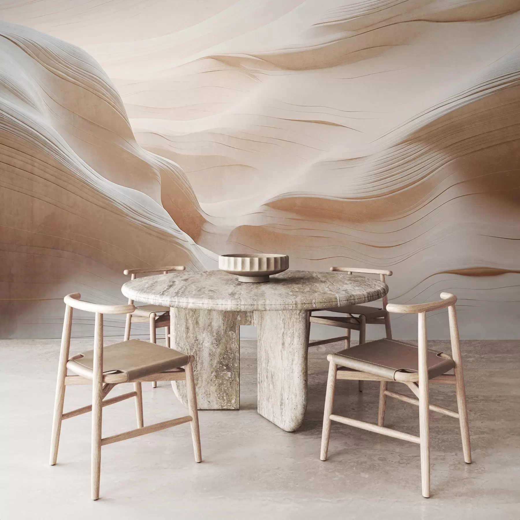wall murals Sandstone canyon textured walls with smooth, flowing curves and textures, natural beauty, minimalism w09533