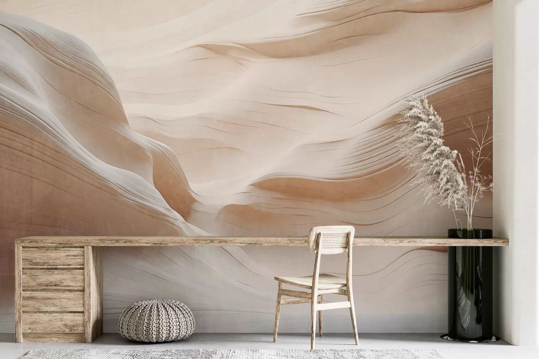 wall murals Sandstone canyon textured walls with smooth, flowing curves and textures, natural beauty, minimalism w09533