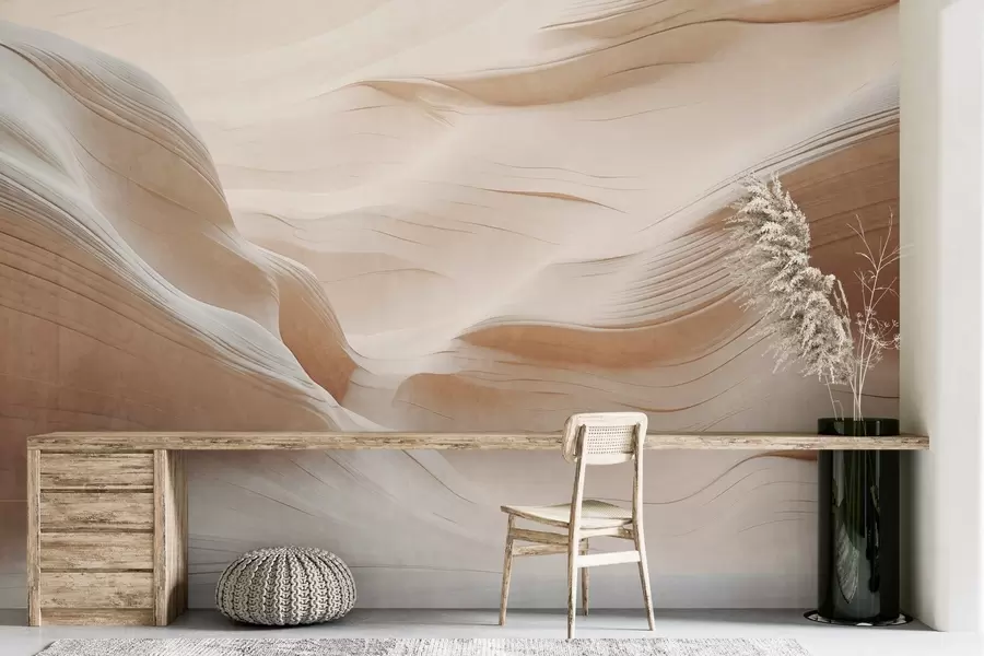 wall murals Sandstone canyon textured walls with smooth, flowing curves and textures, natural beauty, minimalism w09533