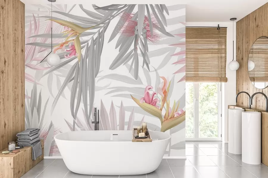 wall murals Strelitzia in palm foliage w04896