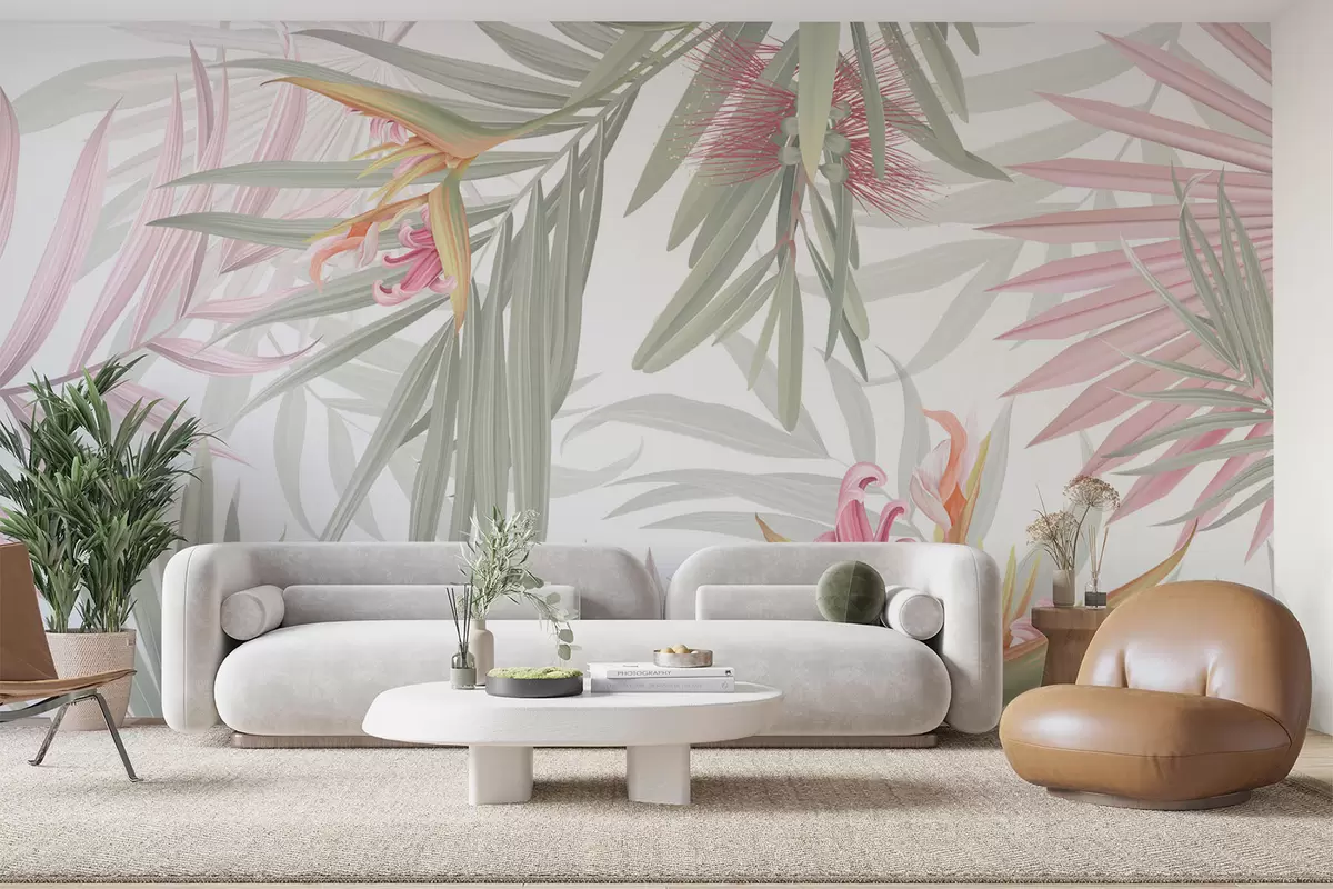 wall murals Strelitzia in palm foliage w04896v1