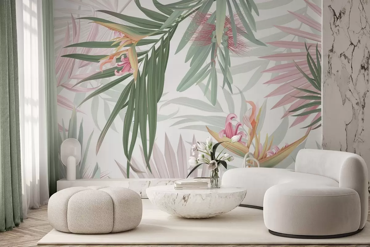 wall murals Strelitzia in palm foliage w04896v2