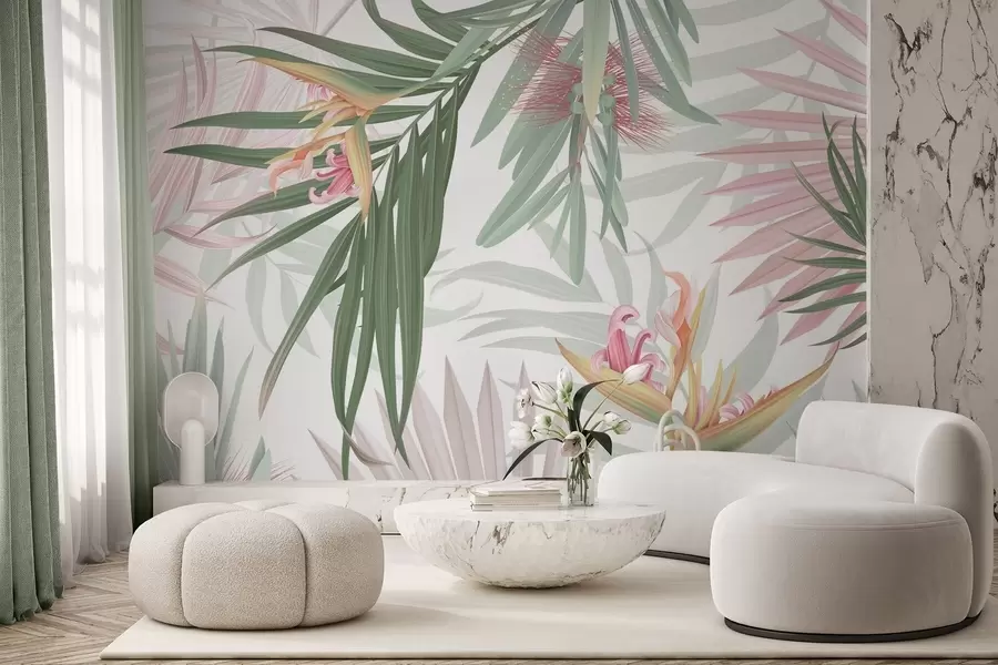 wall murals Strelitzia in palm foliage w04896v2