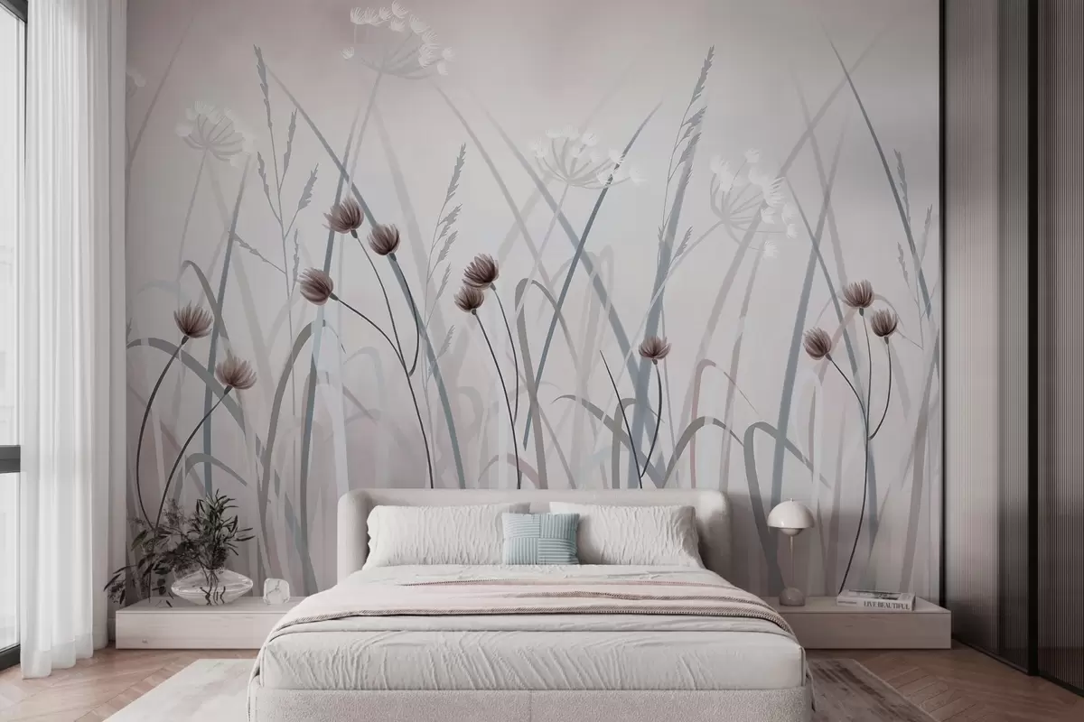 wall murals Painted grass and flowers w04900v1