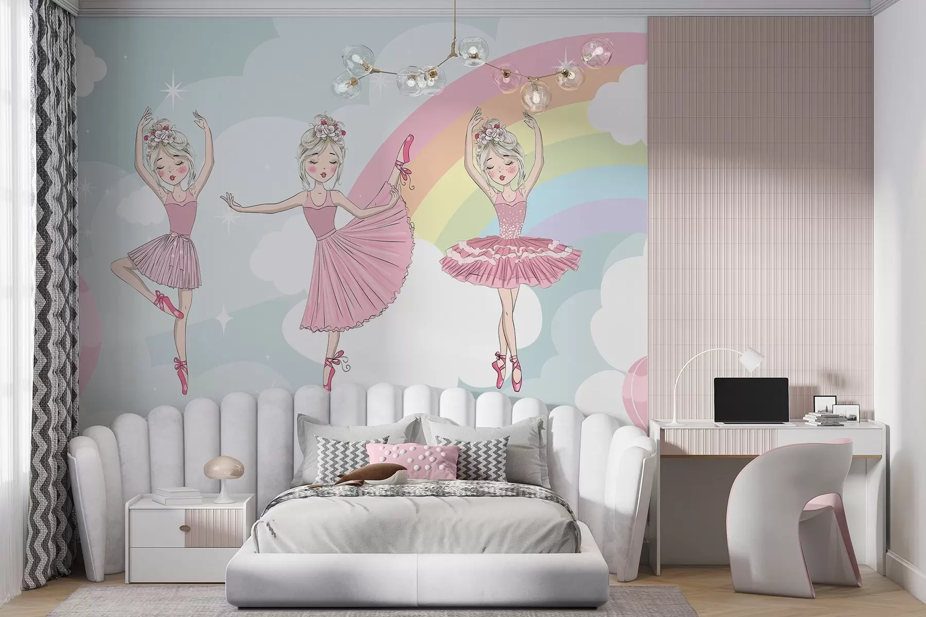 wall murals Princesses against the backdrop of the sky and rainbow w04907