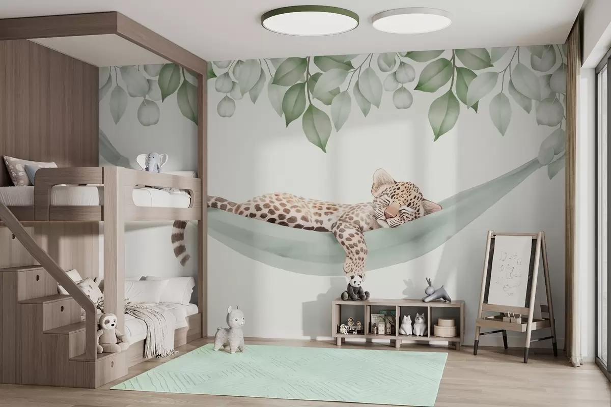 wall murals Leopard sleeping in a hammock w04881