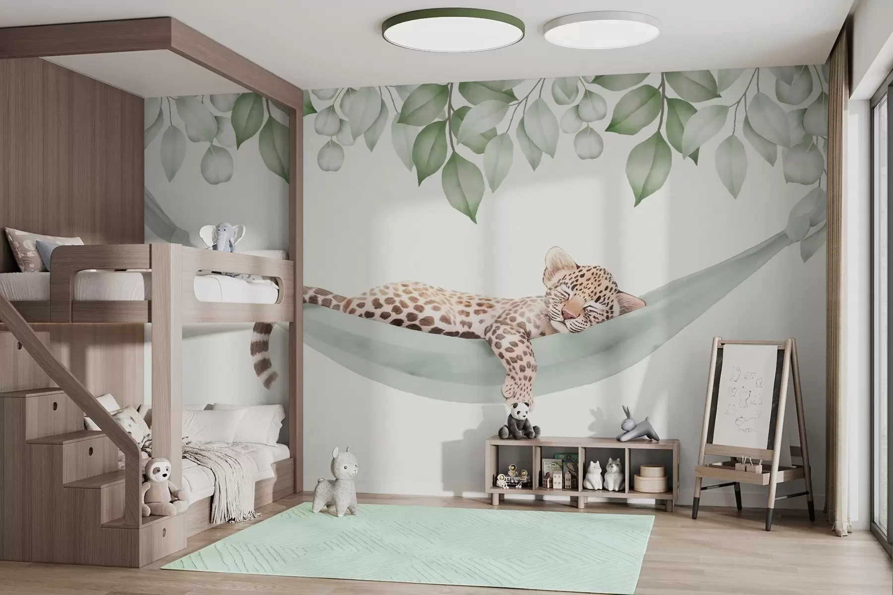 wall murals Leopard sleeping in a hammock w04881