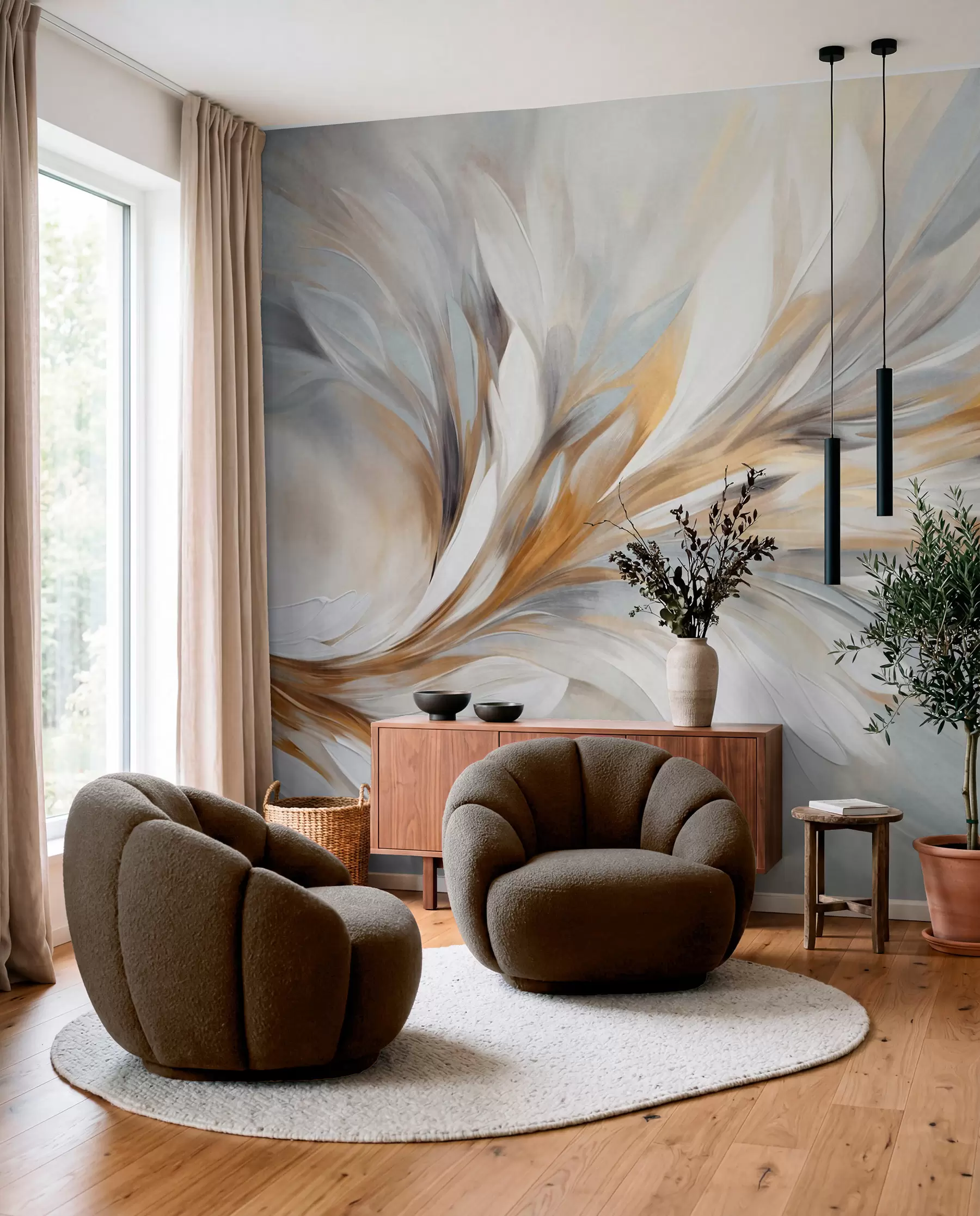 wall murals Amber and Silver Brushwork w09552