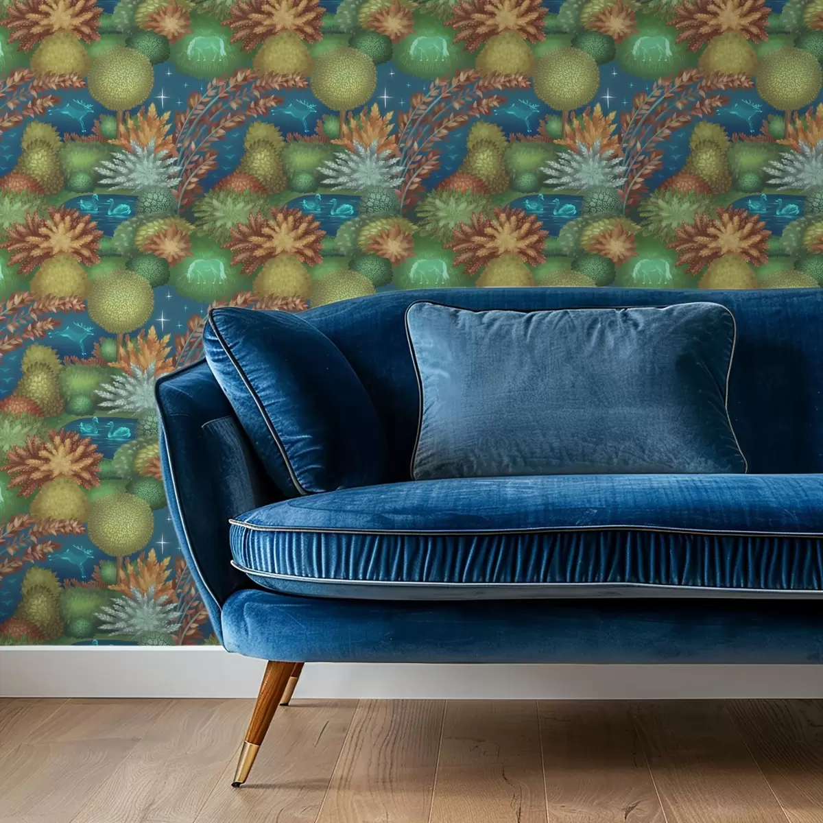 Wallpaper Fairytale night garden with a lake and glowing animals a00851