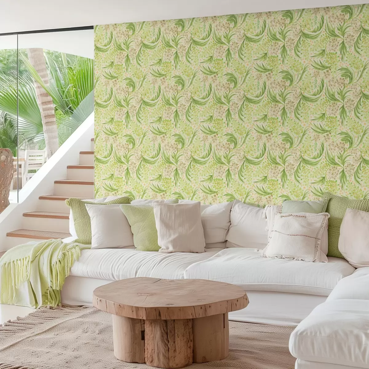 Wallpaper Light floral pattern in soft green shades a00853