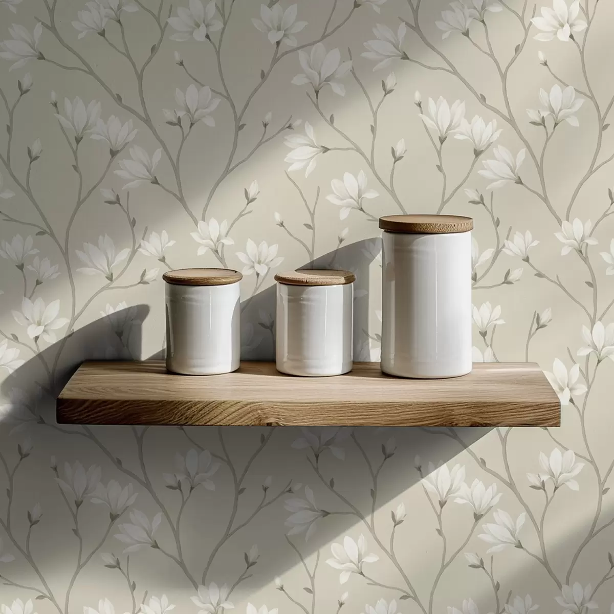 Wallpaper Light magnolias on slender beige branches a00890