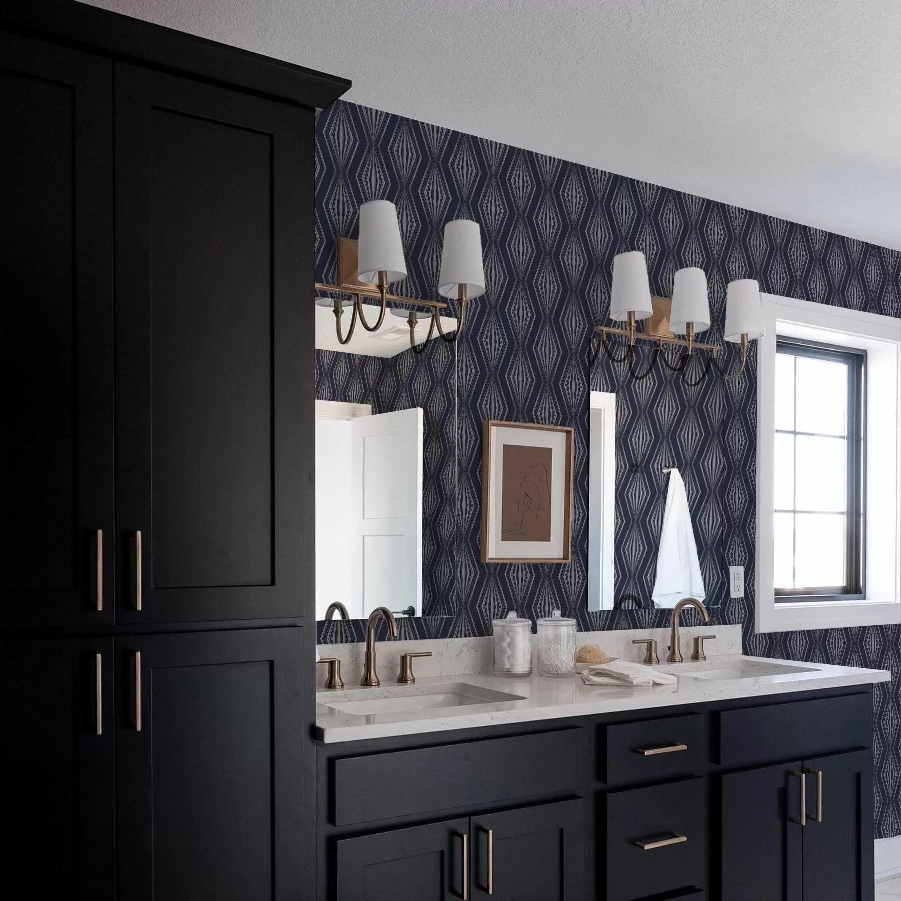 wall murals Geometric ray-like diamonds on a dark blue background a00925