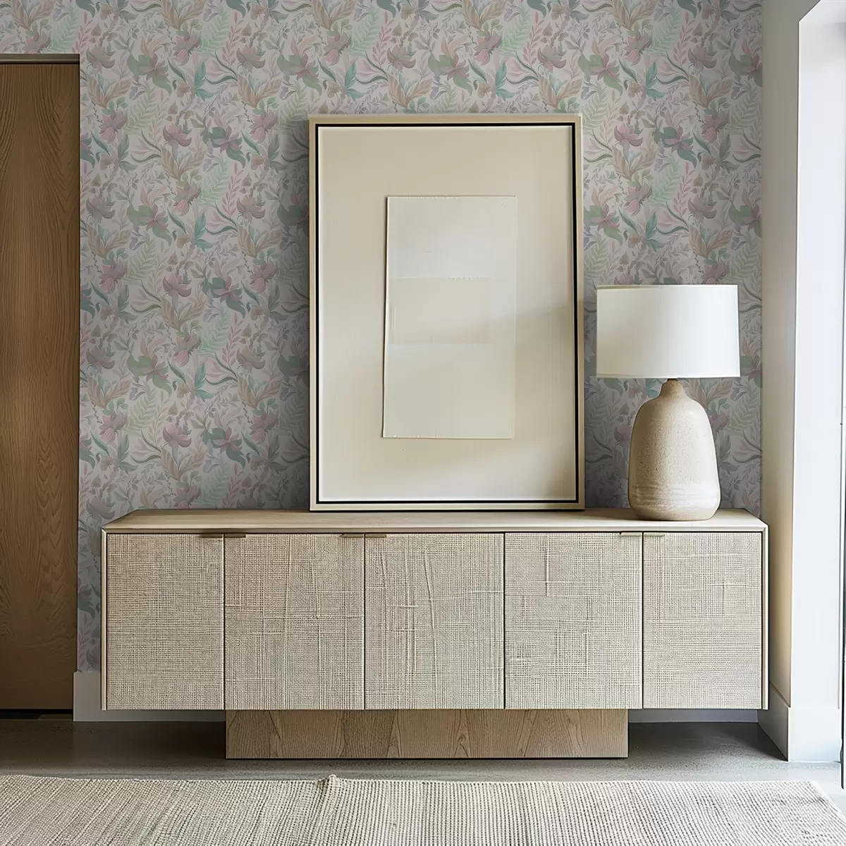 Wallpaper Delicate pastel flowers and leaves on a light background a00931