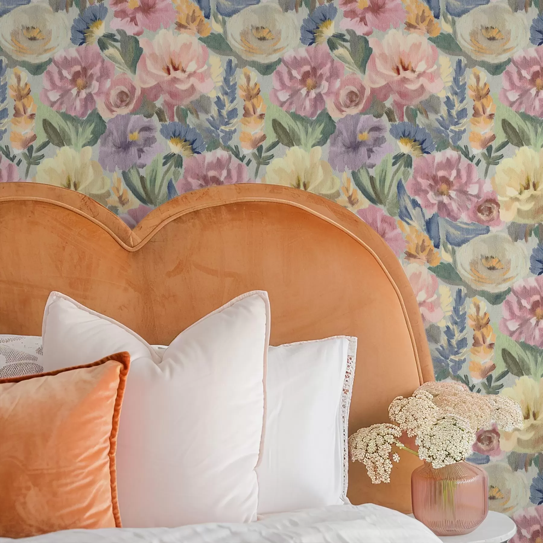 wall murals Pastel blurred brush flowers, soft colour palette a00954