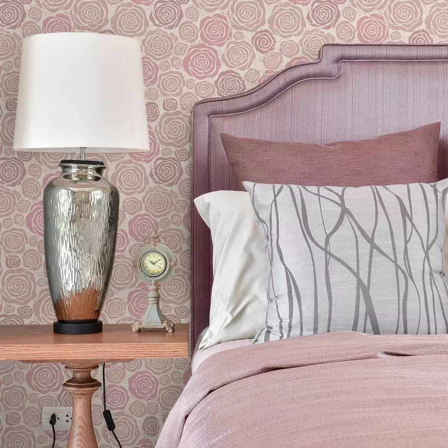 wall murals Spiral pink roses and splashes on a light background a00955