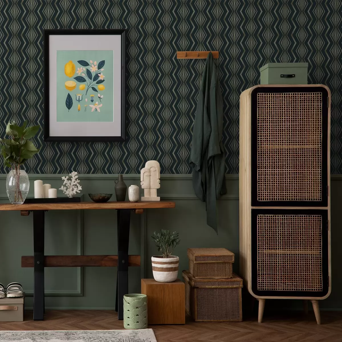 Wallpaper Dark teal diamond geometric pattern a00973v1