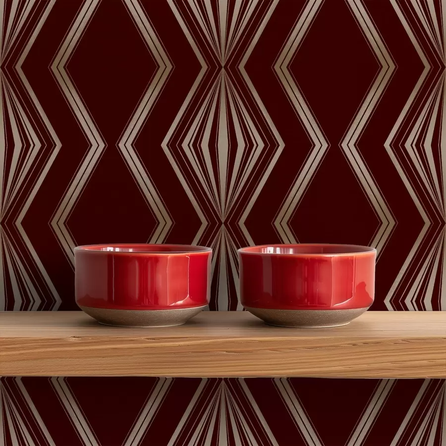 wall murals Burgundy background with rhythmic diamonds and zigzag lines a00974
