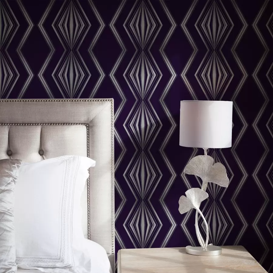 wall murals Rich violet background with diamonds and grey zigzag lines a00974v1