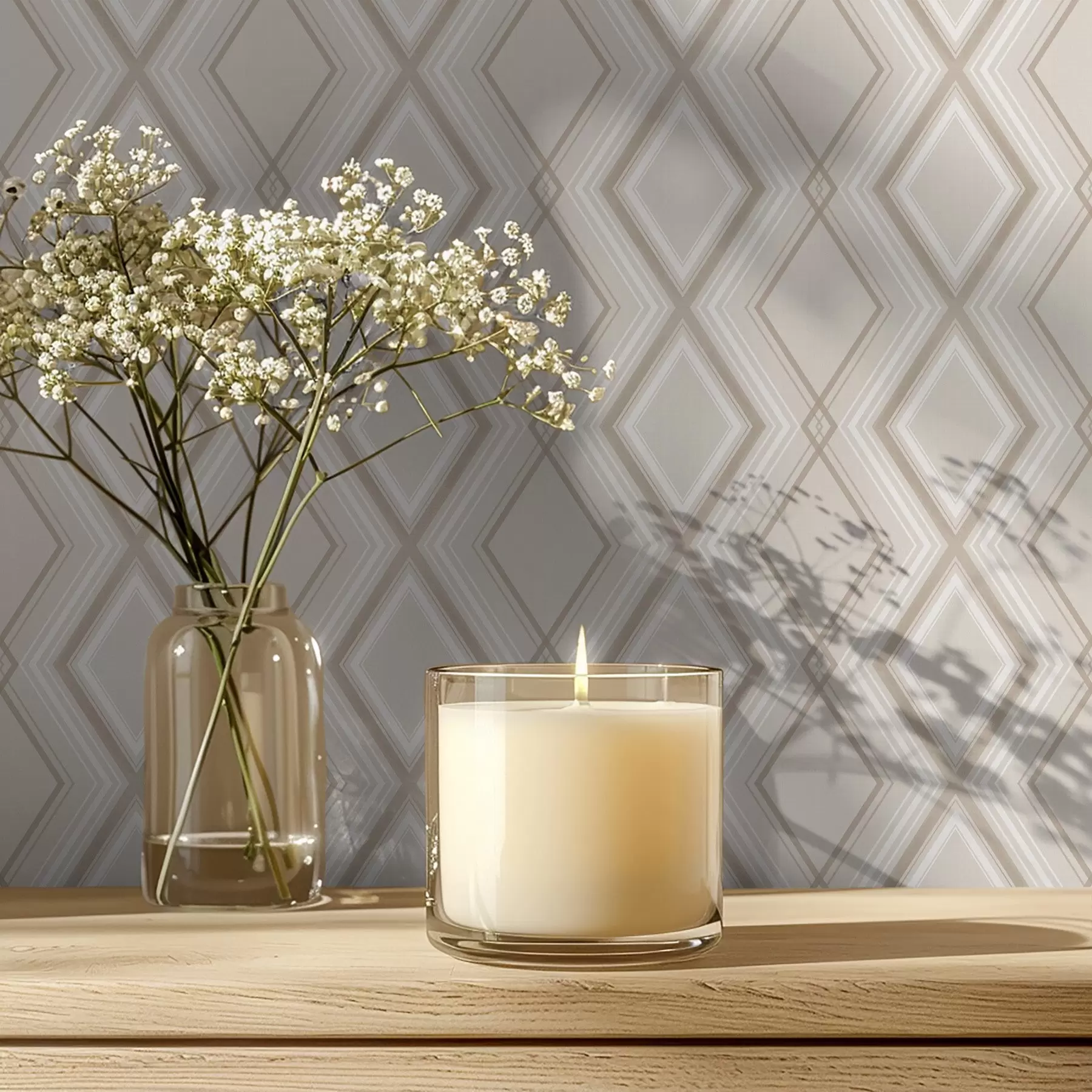 wall murals Light beige background with a multilayer diamond grid a00975v2