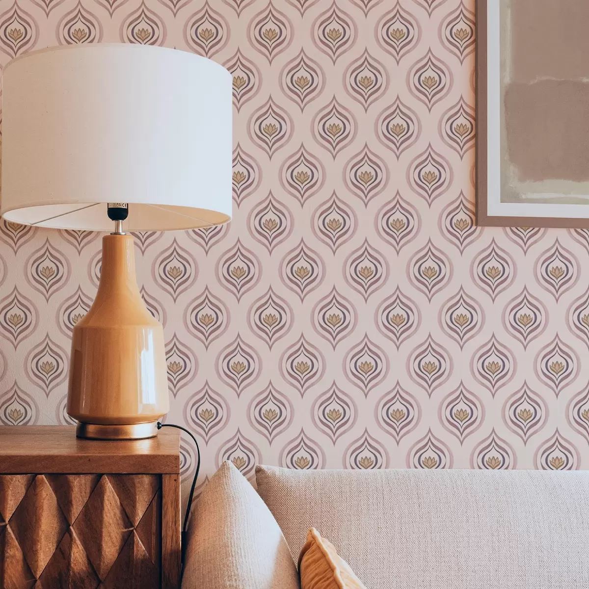 Wallpaper Rhythmic drop motif with a flower on a powdery background a00977