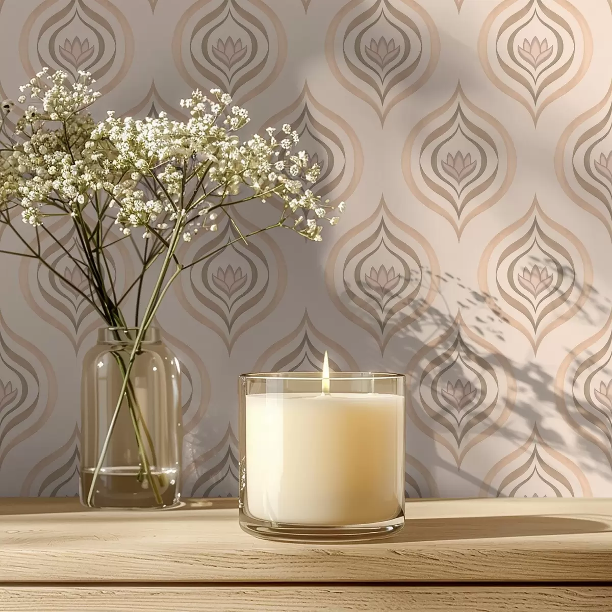 Wallpaper Powdery droplet motifs with a flower on a warm background a00977v2