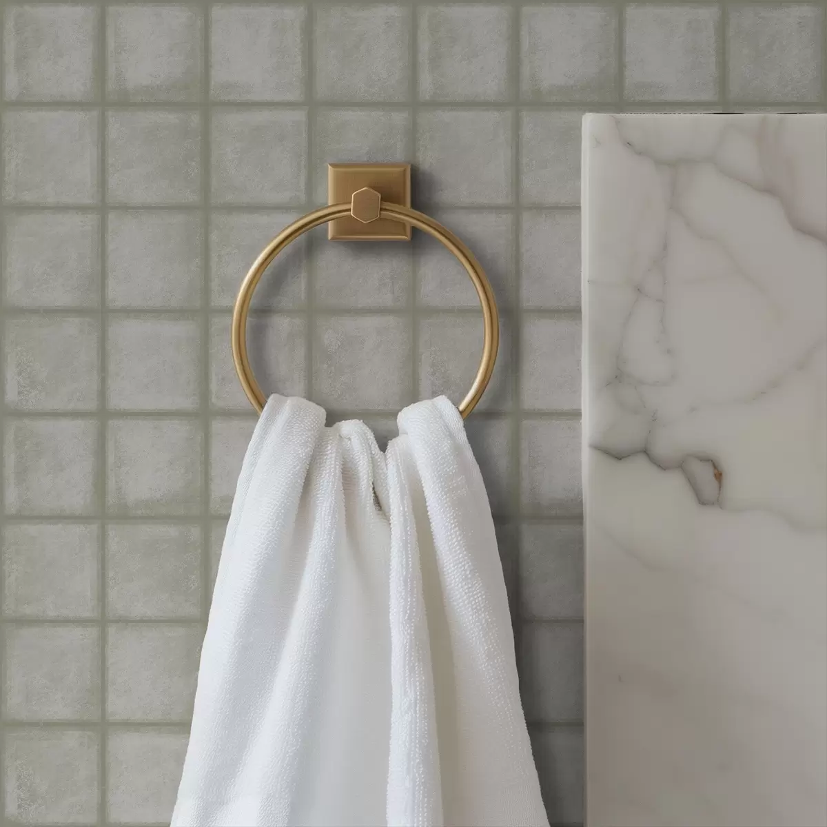 Wallpaper Imitation of square tiles in a soft grey-green palette a00988