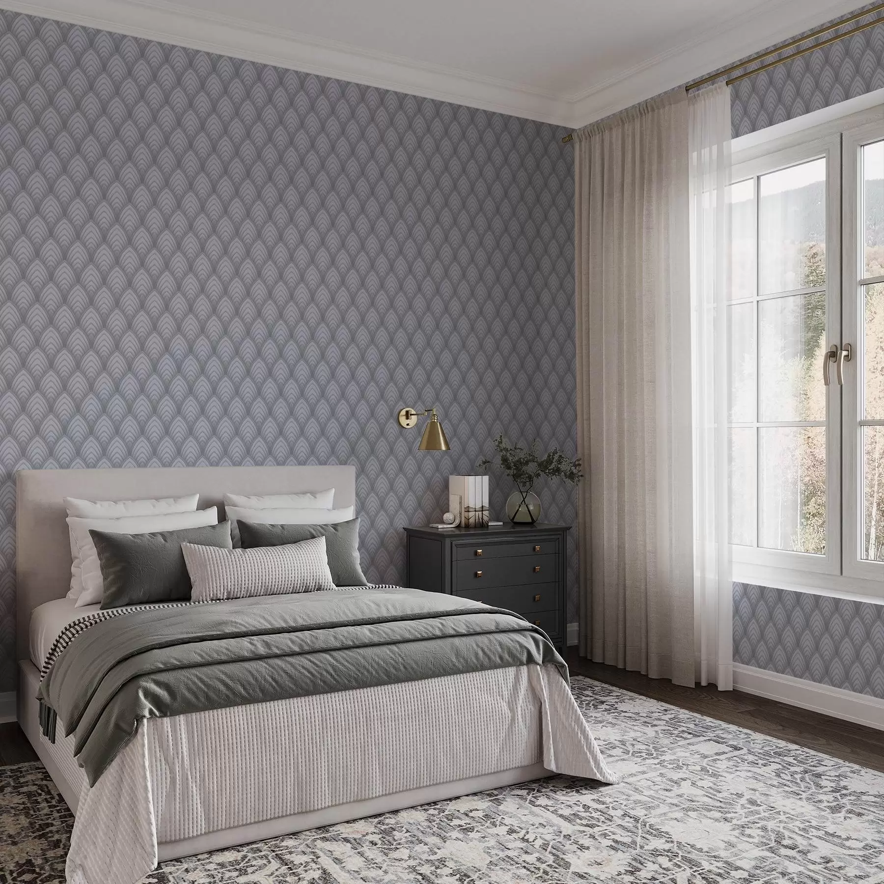 wall murals Volumetric grey scale-like arches with a soft gradient a00989