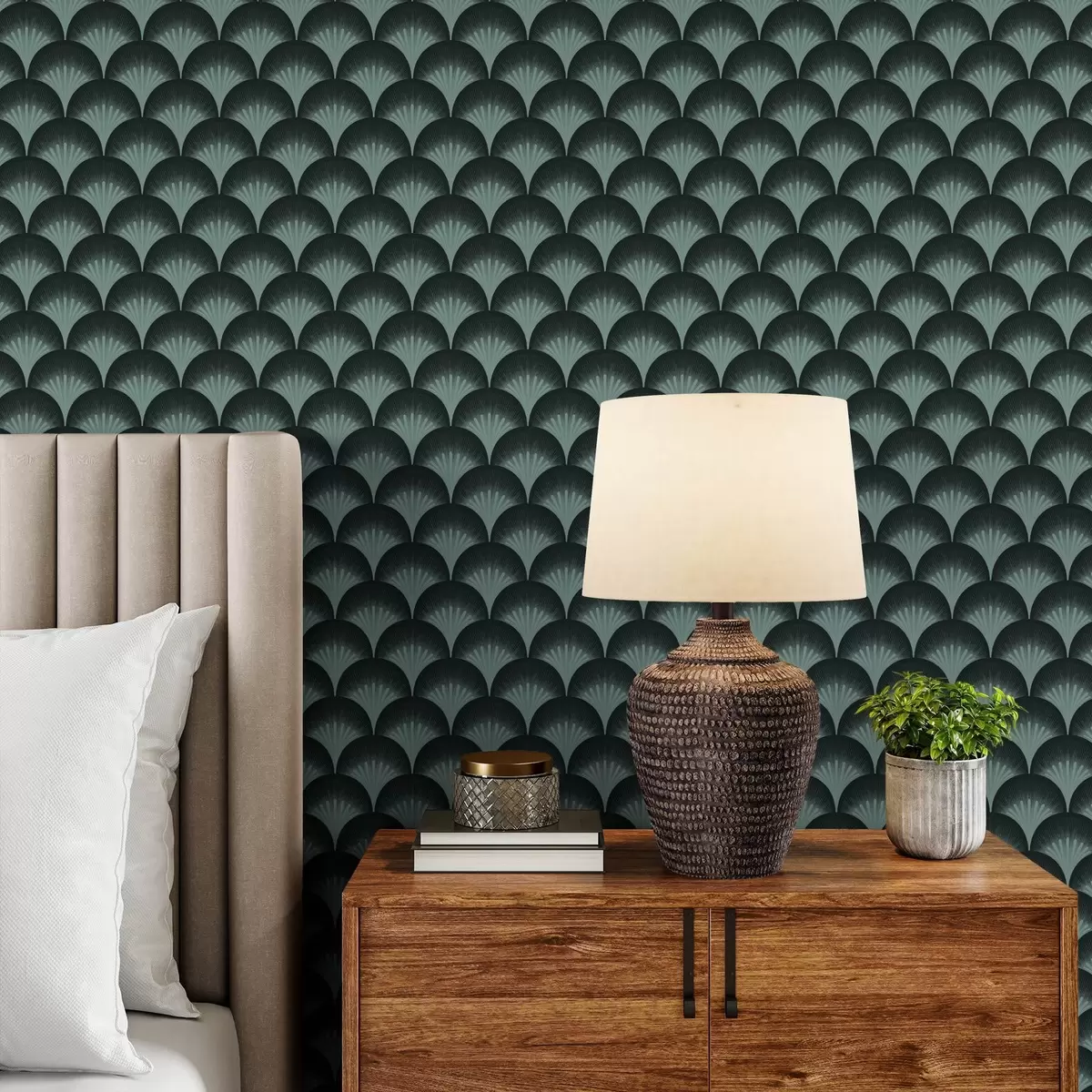Wallpaper Contrasting mint fans on an almost black background a00990
